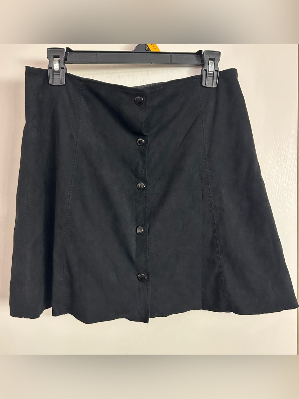 Ghanda Black Button-Front Suede Mini Skirt